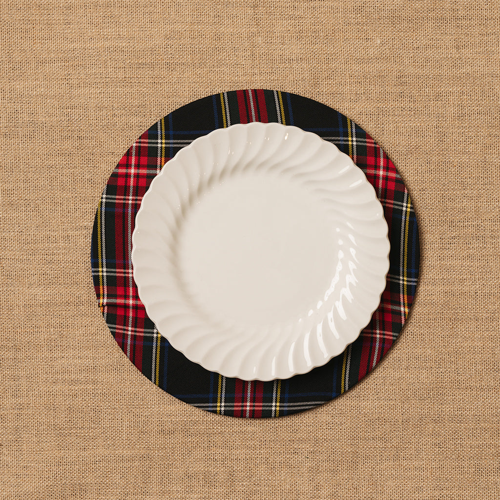 Funda bajo plato Escocés negro + Base de madera