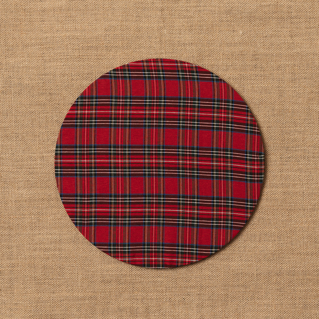 Funda bajo plato Escocés rojo + Base de madera