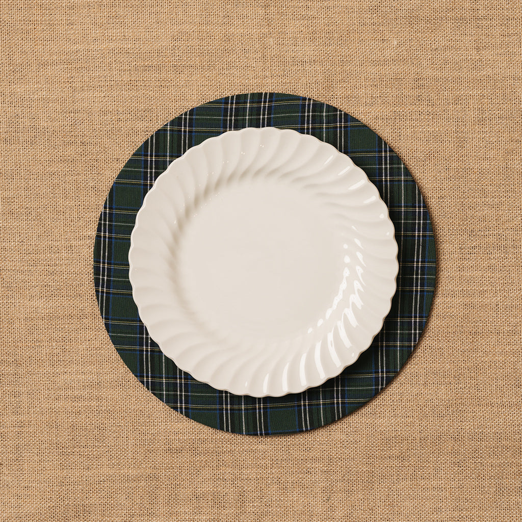 Funda bajo plato Escocés verde + Base de madera