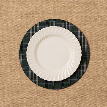 Funda bajo plato Escocés verde + Base de madera