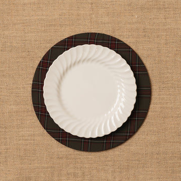 Funda bajo plato Escocés verde carruaje + Base de madera