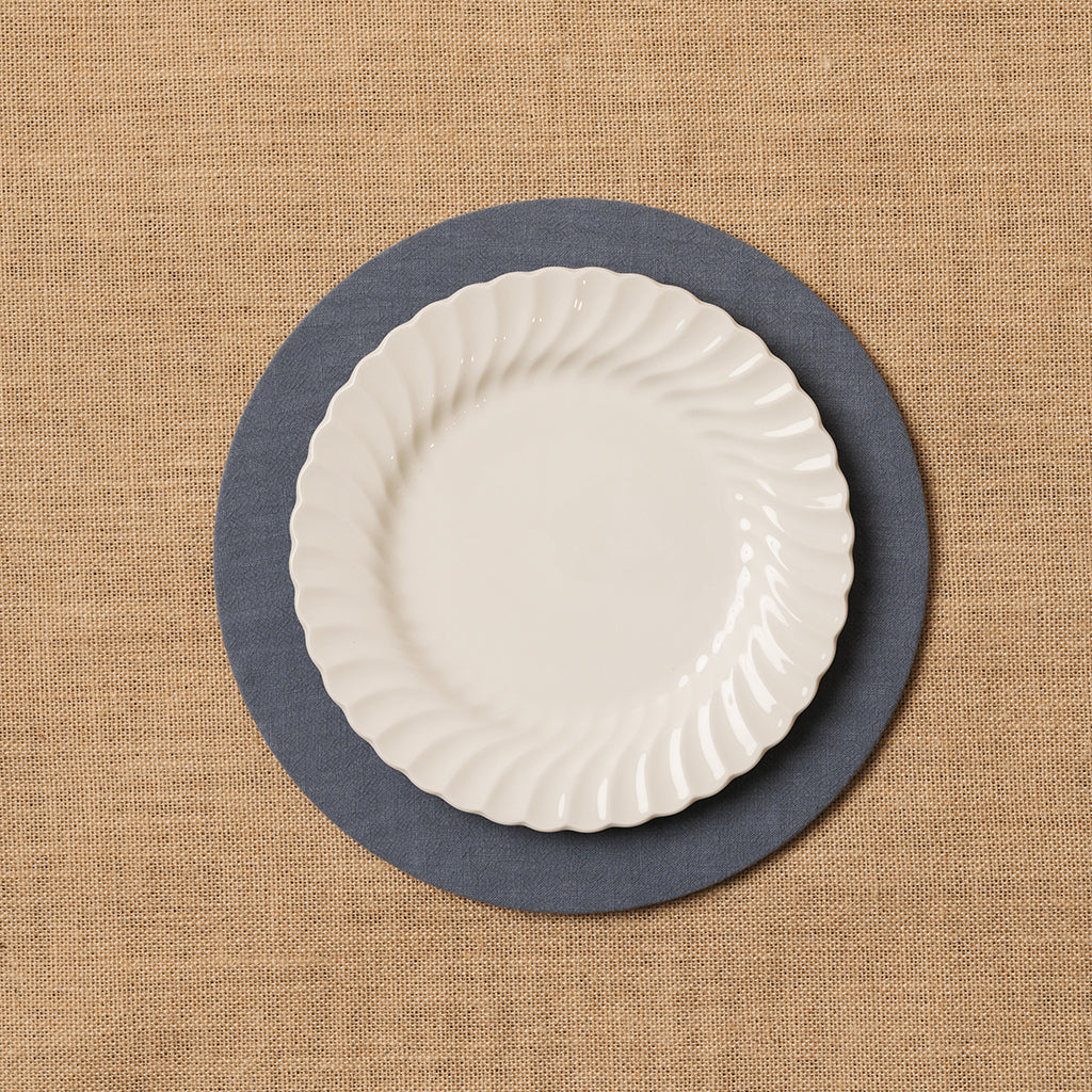 Funda bajo plato Lino mezclado azul + Base de madera