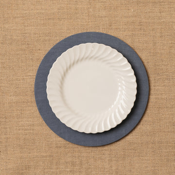 Funda bajo plato Lino mezclado azul + Base de madera