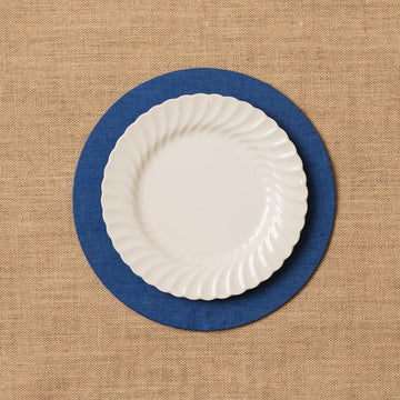 Funda bajo plato Lino azulón + Base de madera