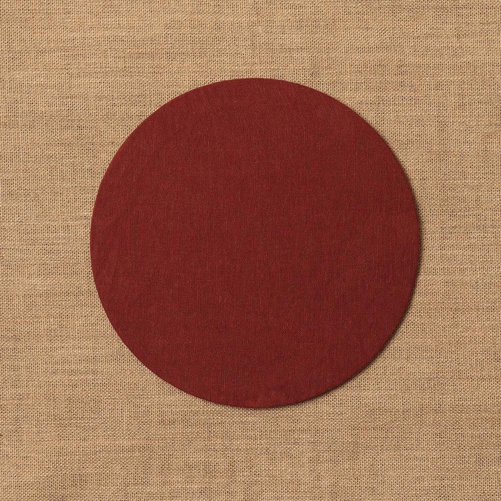 Funda bajo plato 100% Lino rojizo + Base de madera