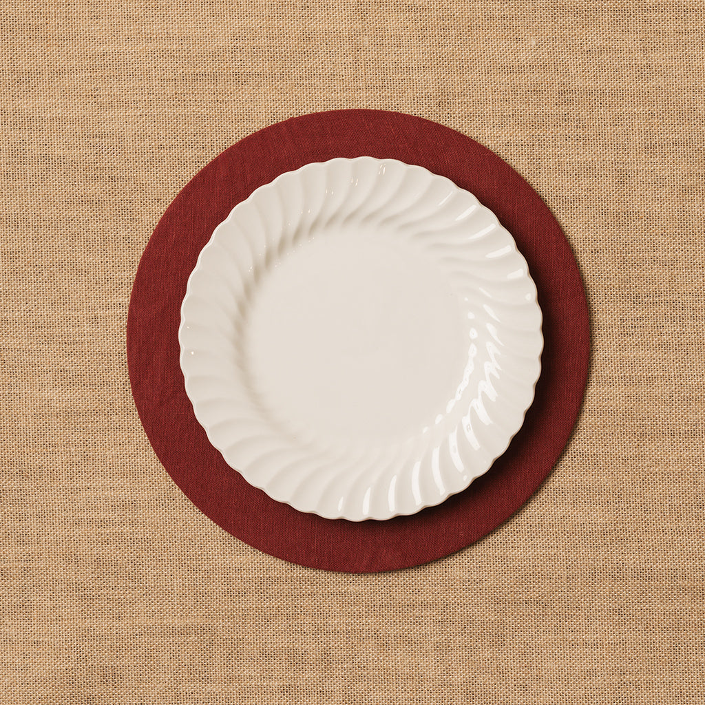 Funda bajo plato 100% Lino rojizo + Base de madera