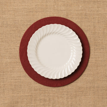 Funda bajo plato 100% Lino rojizo + Base de madera