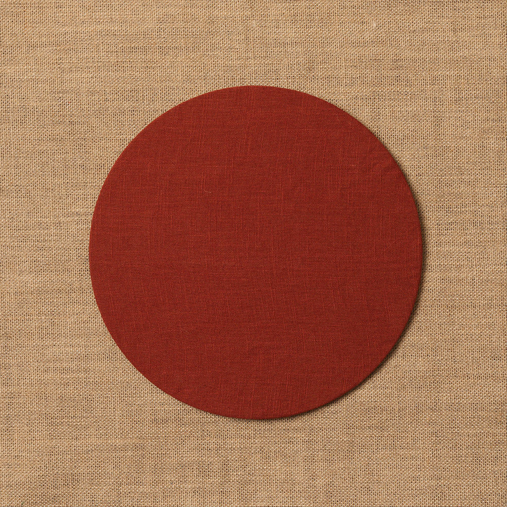 Funda bajo plato Lino mezclado teja + Base de madera