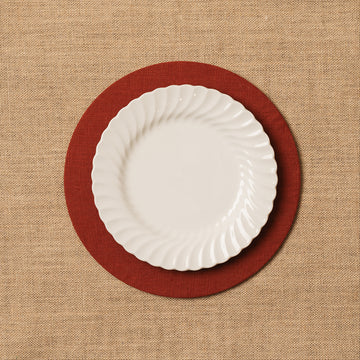 Funda bajo plato Lino mezclado teja + Base de madera
