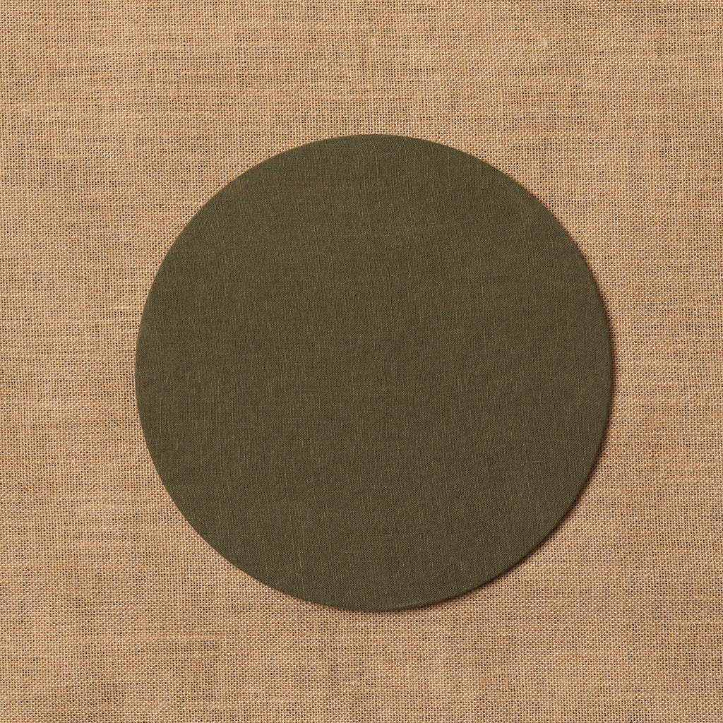 Funda bajo plato 100% Lino verde bosque + Base de madera