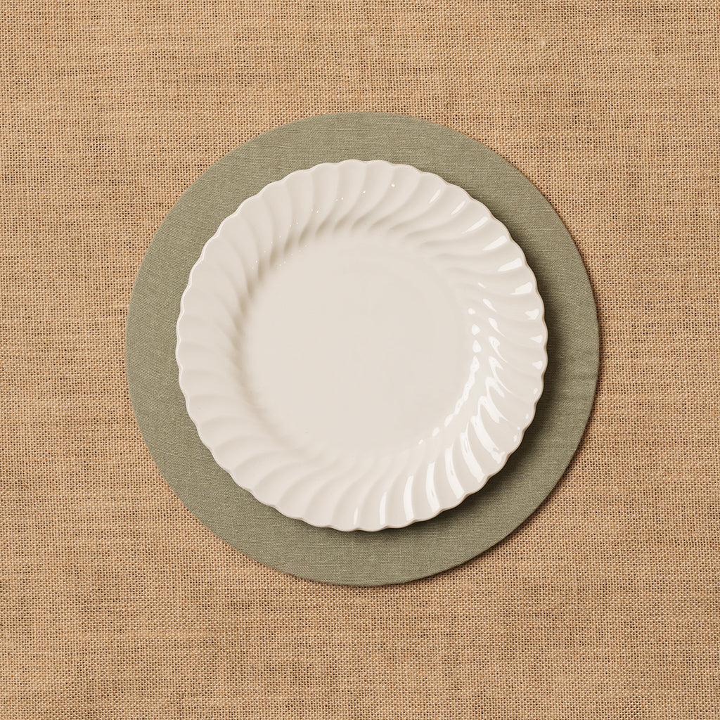 Funda bajo plato 100% Lino verde mar + Base de madera