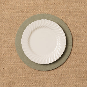 Funda bajo plato 100% Lino verde mar + Base de madera