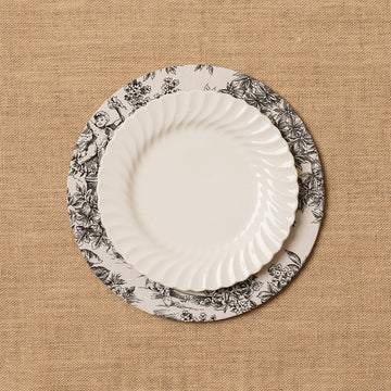 Funda bajo plato Toile de Jouy blanco-negro + Base de madera