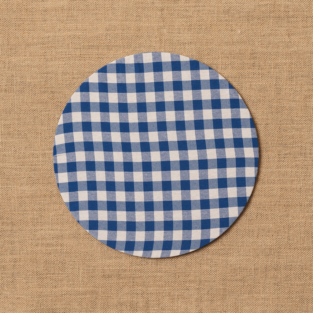 Funda bajo plato Vichy cuadro azulón + Base de madera