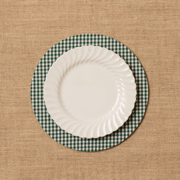 Funda bajo plato Vichy cuadro pequeño verde botella + Base de madera