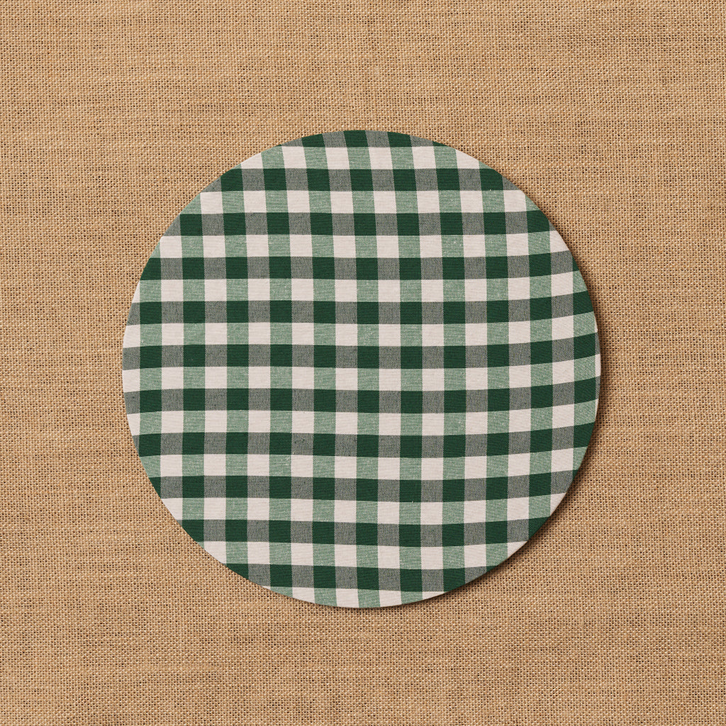 Funda bajo plato Vichy cuadro verde botella + Base de madera