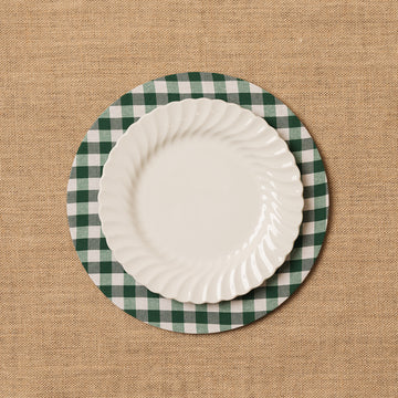 Funda bajo plato Vichy cuadro verde botella + Base de madera