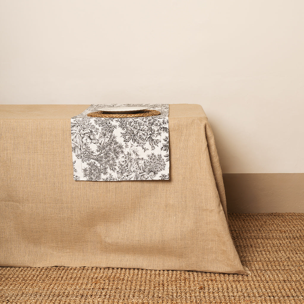 Camino de mesa tela Toile de Jouy Blanco-Negro