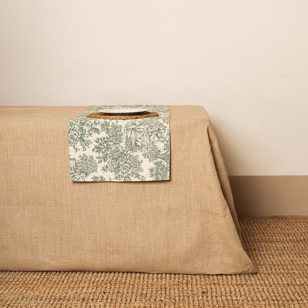 Camino de mesa tela Toile de Jouy Verde