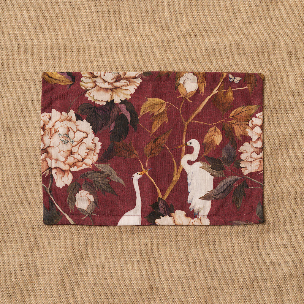 Individual Flores y aves Granate