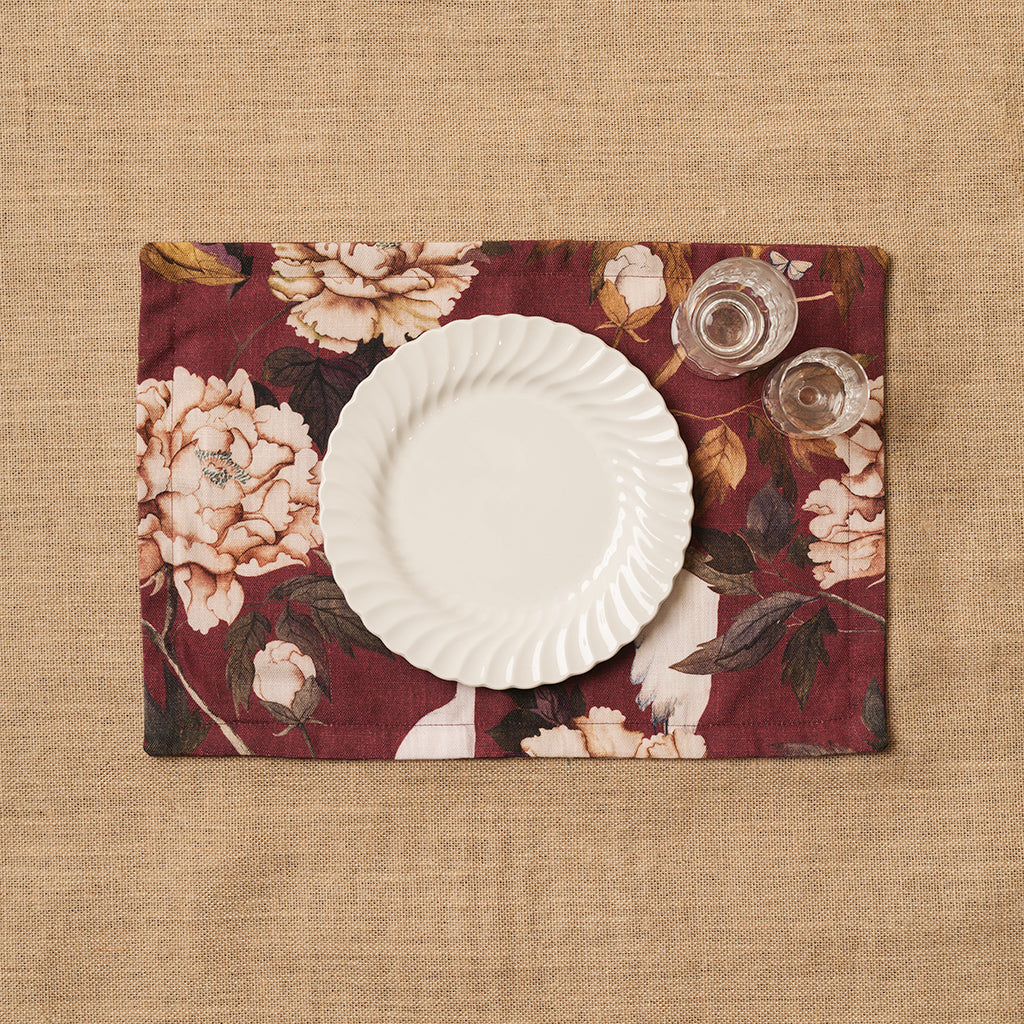 Individual Flores y aves Granate