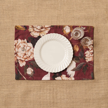 Individual Flores y aves Granate