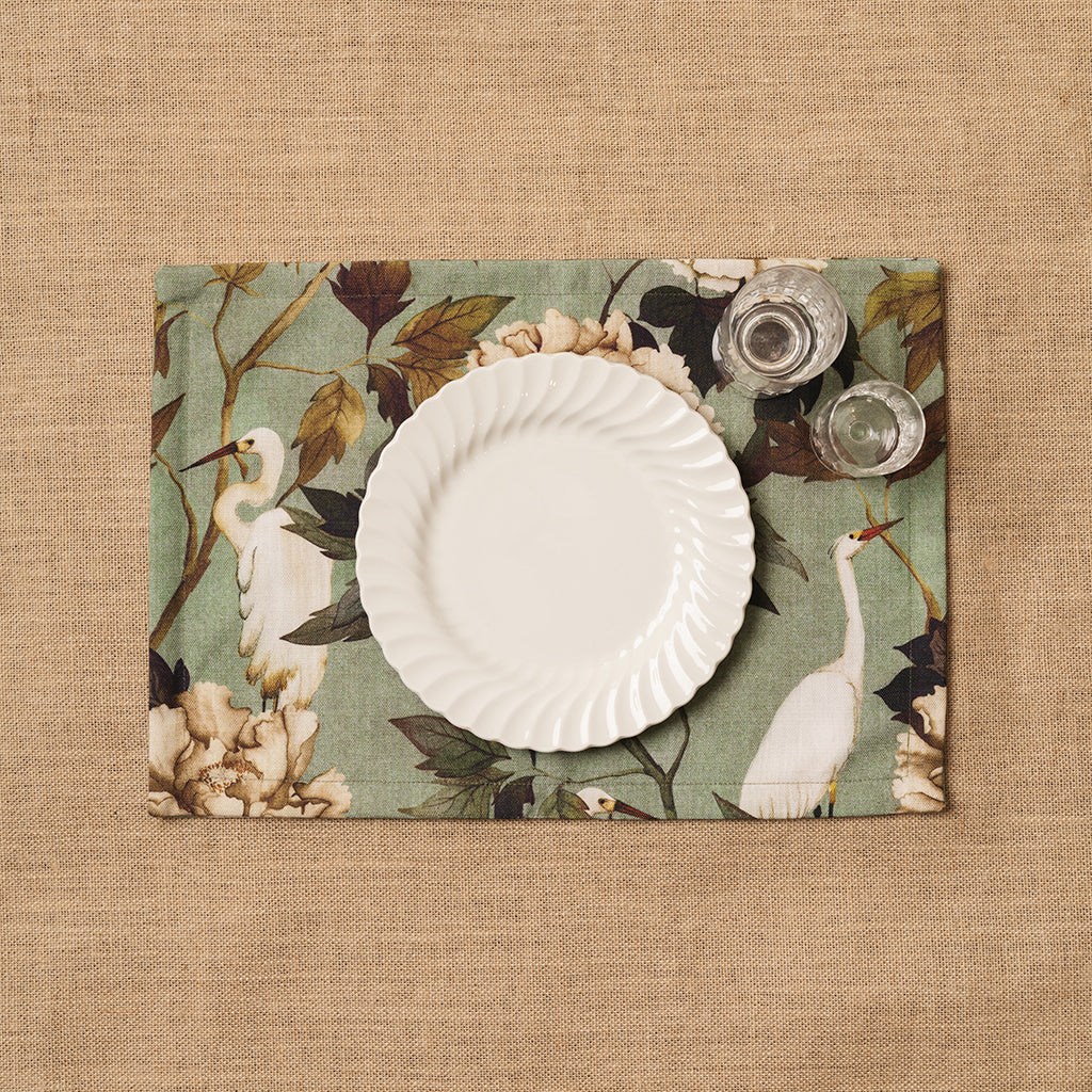 Individual Flores y aves Verde Mar