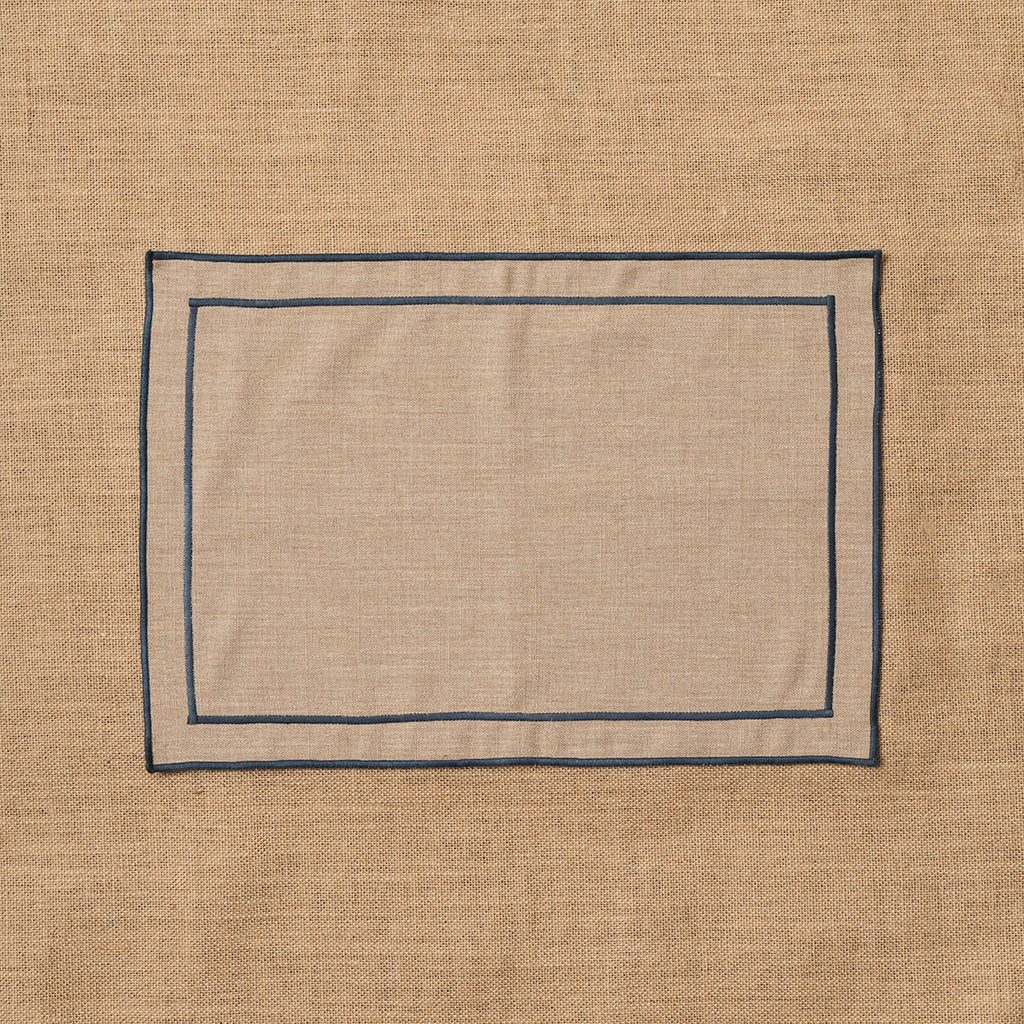 Individual look lino con festón Azul-Grisáceo