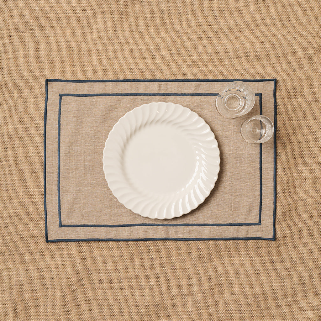 Individual look lino con festón Azul-Grisáceo