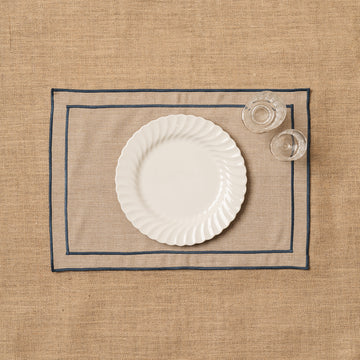 Individual look lino con festón Azul-Grisáceo