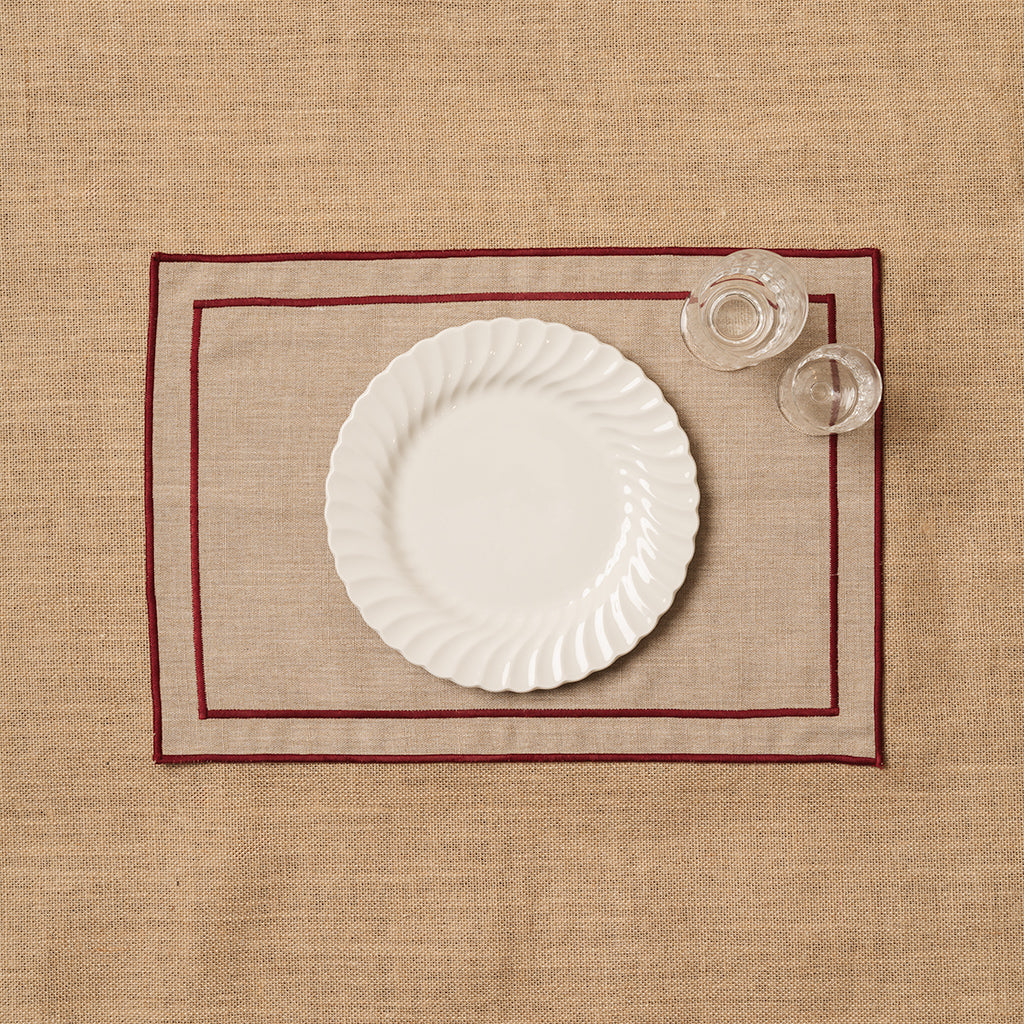 Individual look lino con festón Rojizo