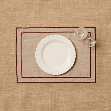 Individual look lino con festón Rojizo