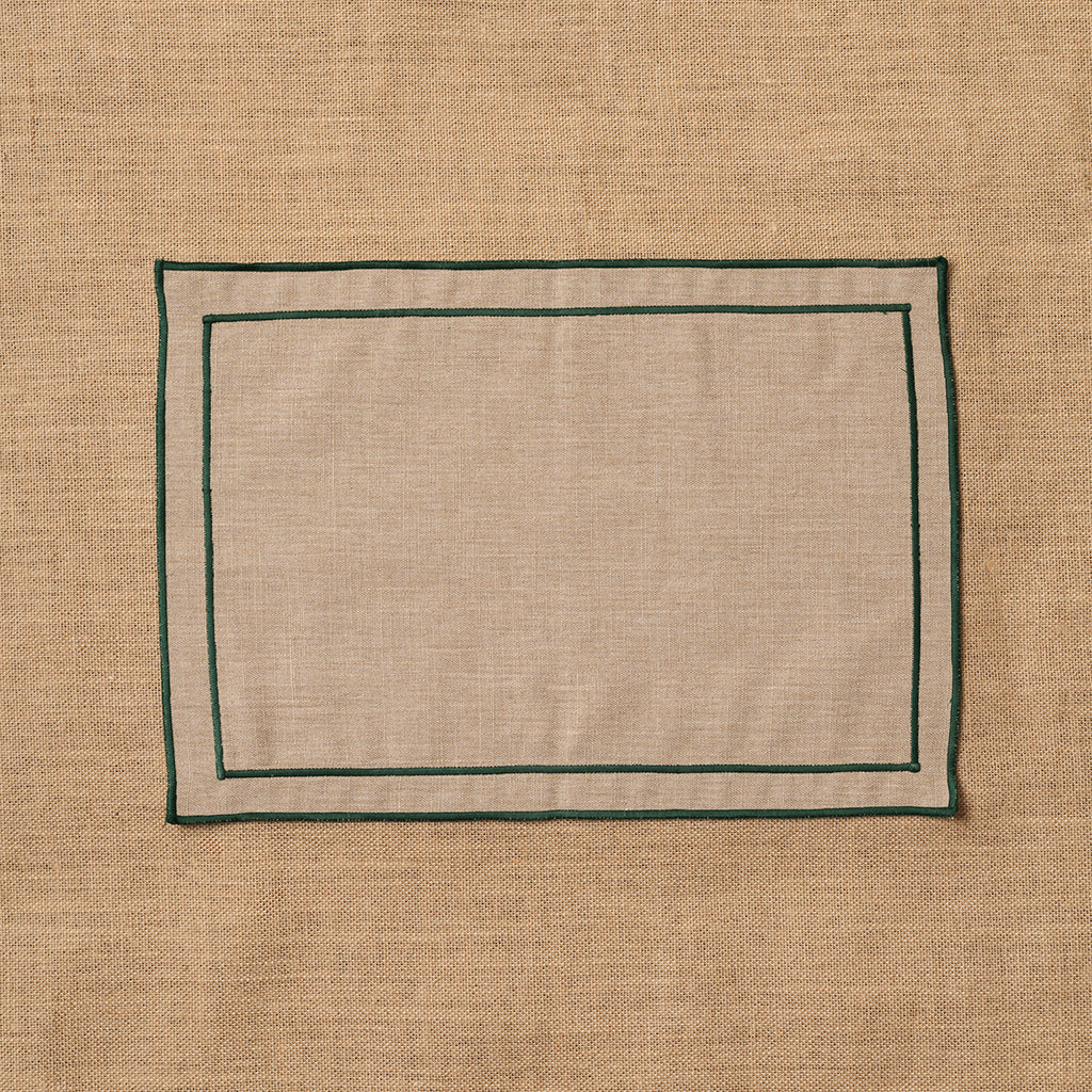 Individual look lino con festón Verde Bosque