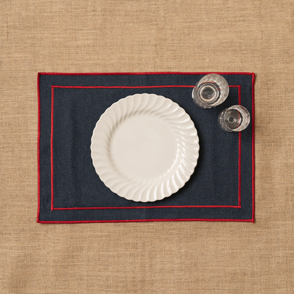 Individual vaquero con festón Rojo