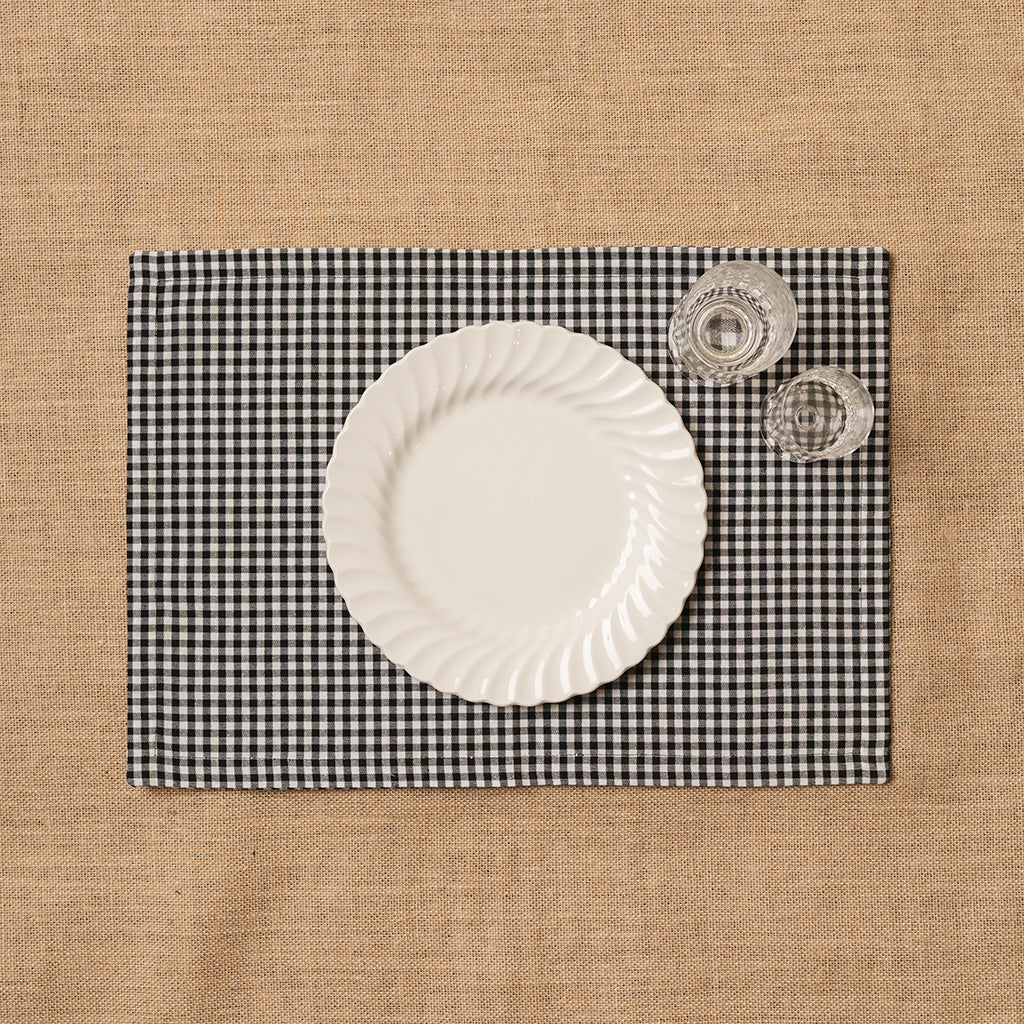 Individual Vichy cuadro pequeño Blanco-Negro