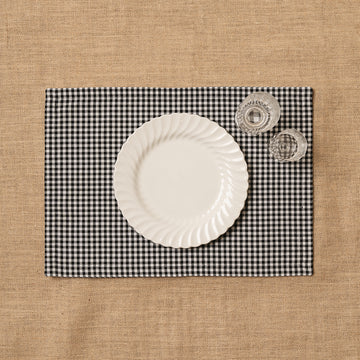 Individual Vichy cuadro pequeño Blanco-Negro