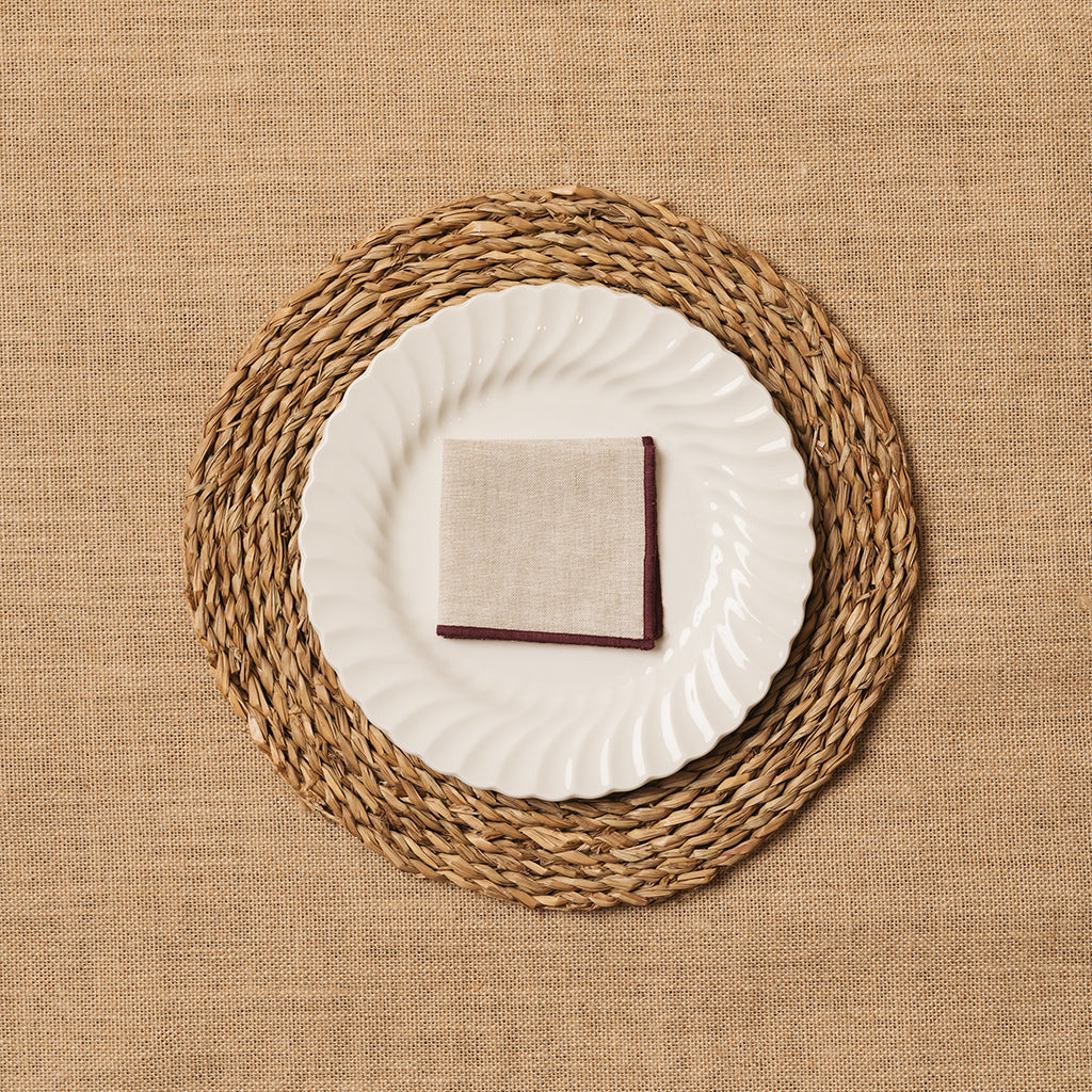 Servilleta de Cocktail Lino beige Ribete Rojizo