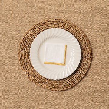 Servilleta de Cocktail Lino blanco Ribete Mostaza