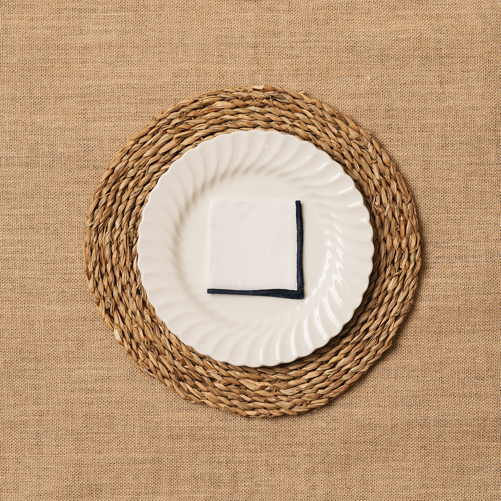 Servilleta de Cocktail Lino blanco Ribete Negro