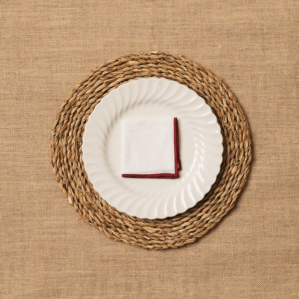 Servilleta de Cocktail Lino blanco Ribete Rojizo