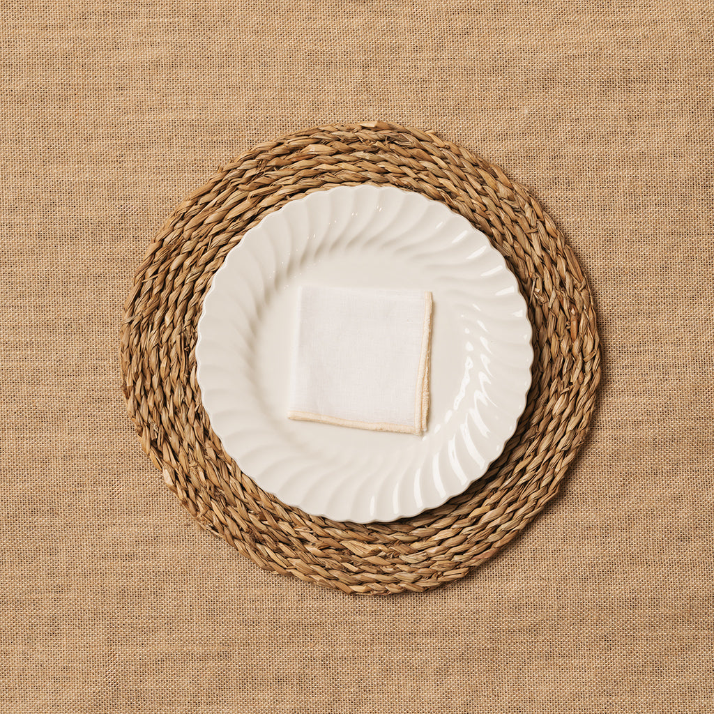 Servilleta de Cocktail Lino blanco Ribete Vainilla