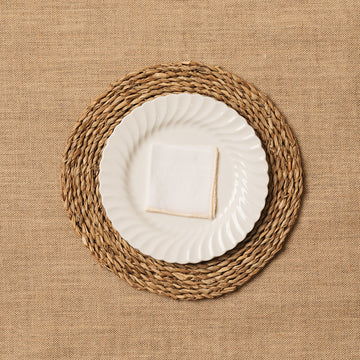 Servilleta de Cocktail Lino blanco Ribete Vainilla