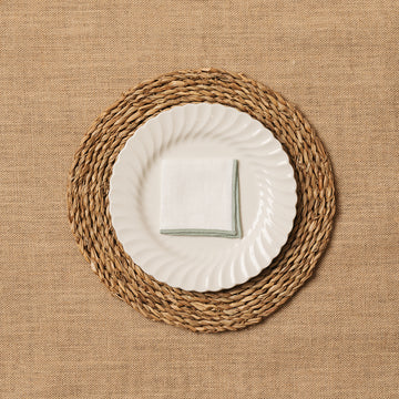 Servilleta de Cocktail Lino blanco Ribete Verde Mar