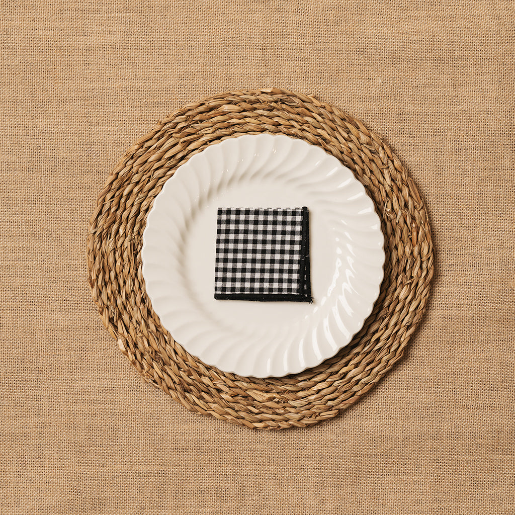 Servilleta de Cocktail Vichy cuadro pequeño Blanco-Negro