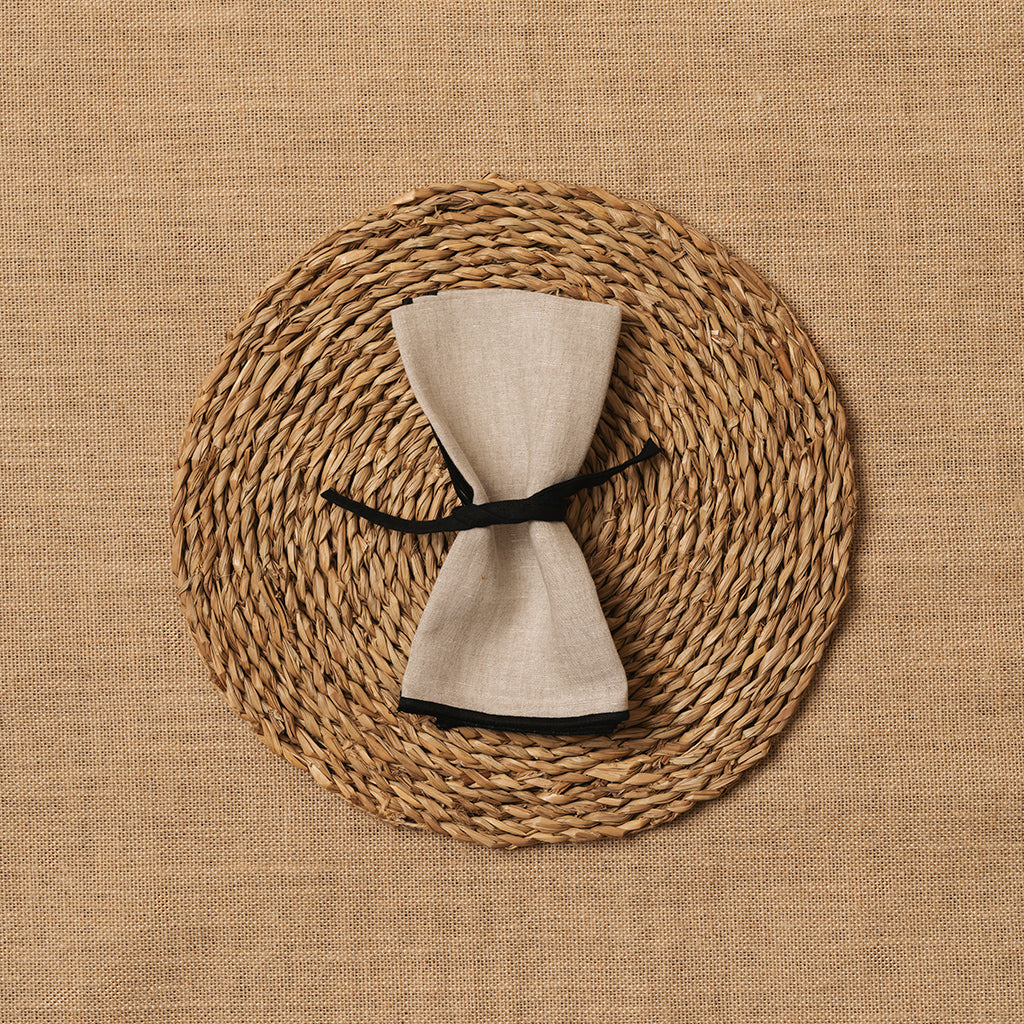 Servilleta Mesa Lino beige ribete Negro