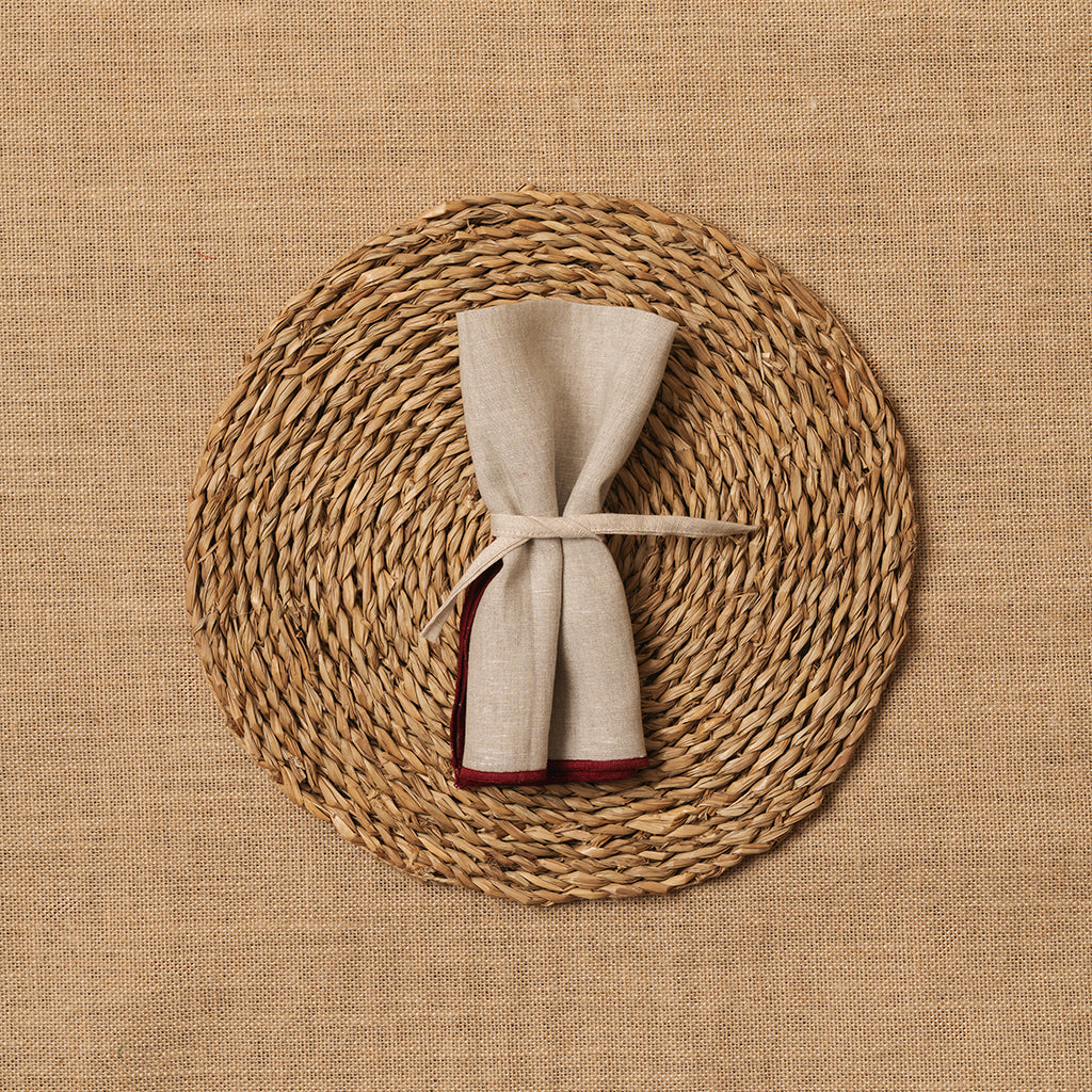 Servilleta Mesa Lino beige ribete Rojizo