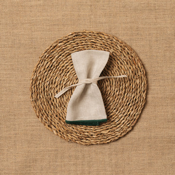 Servilleta Mesa Lino beige ribete Verde Bosque