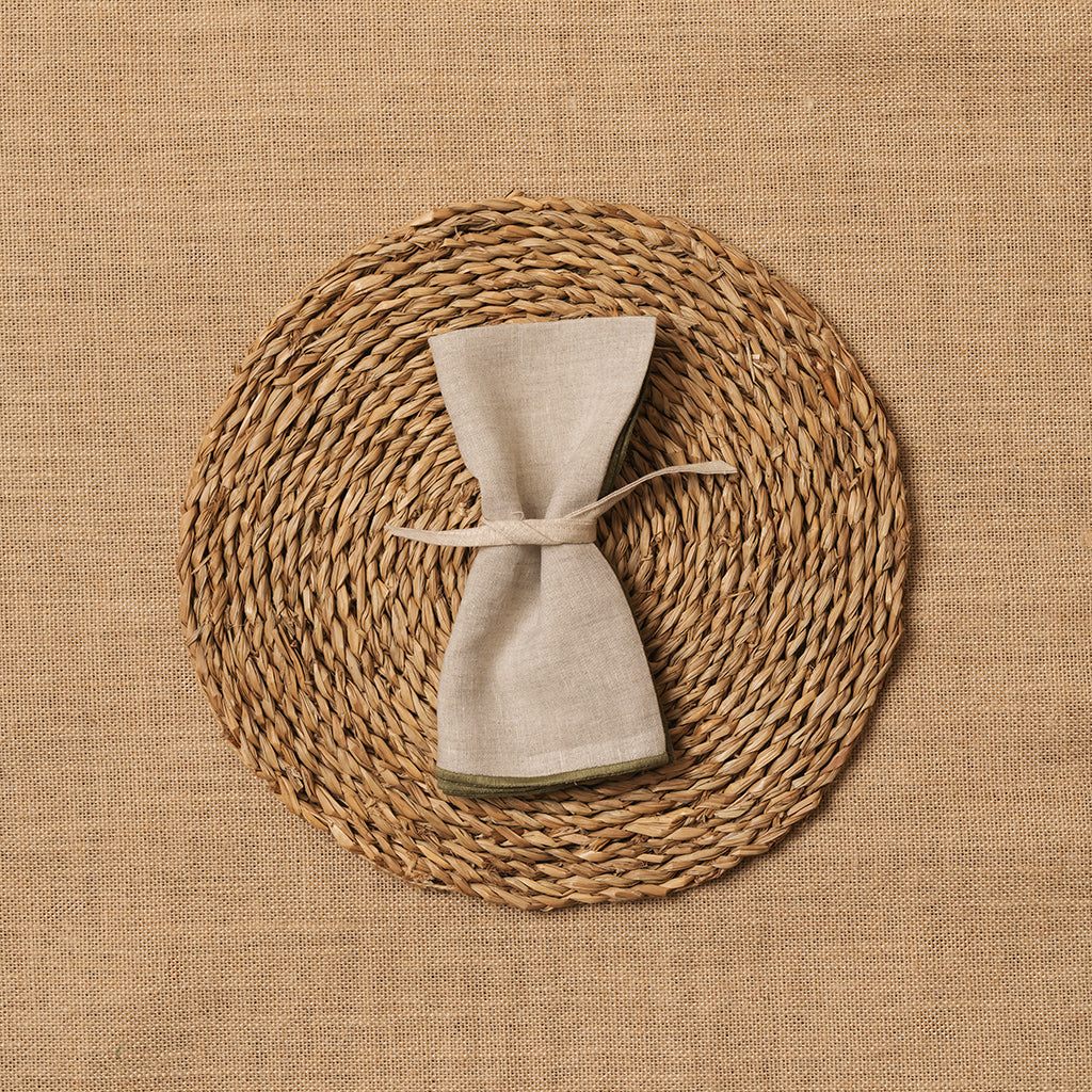 Servilleta Mesa Lino beige ribete Caqui