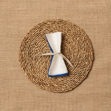 Servilleta Mesa Lino blanco ribete Azulón