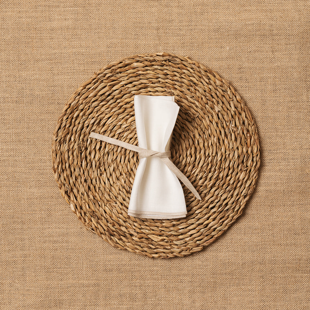 Servilleta Mesa Lino blanco ribete Beige